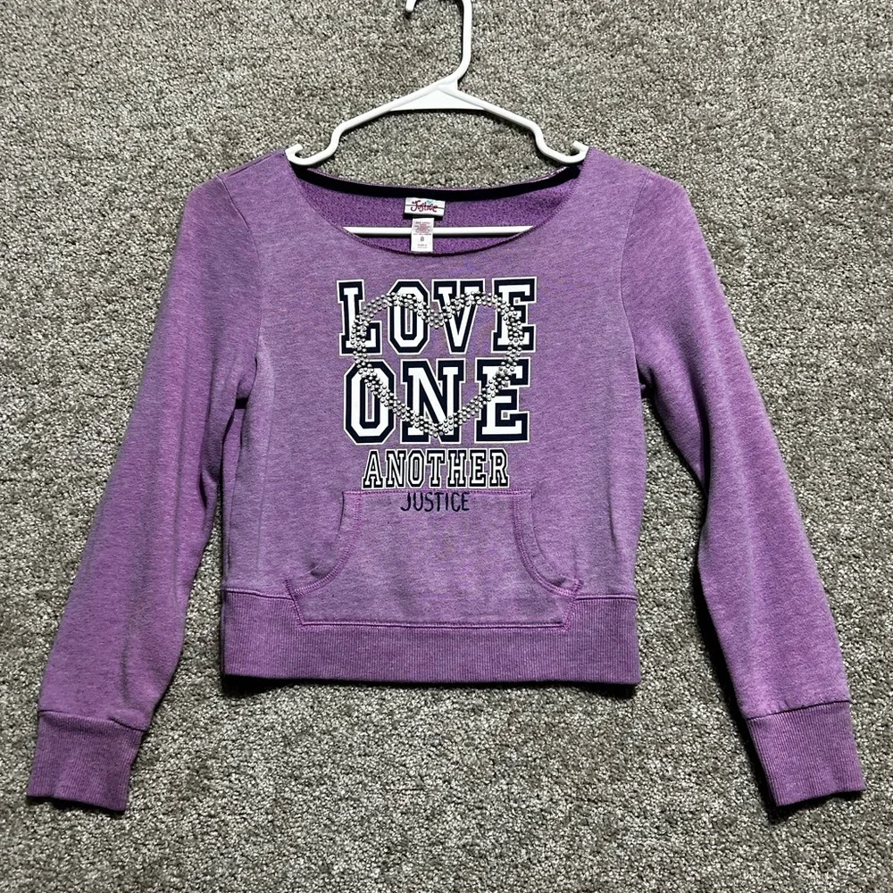 Justice Love One Another Purple Girls Sweatshirt Size 8